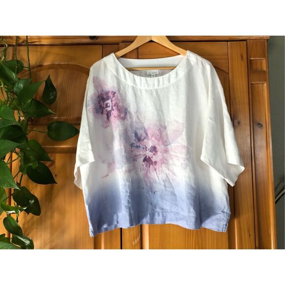 J. Jill Pure Jill Linen Watercolor Flower Floral Flowy Tunic-Top - Picture 3 of 12